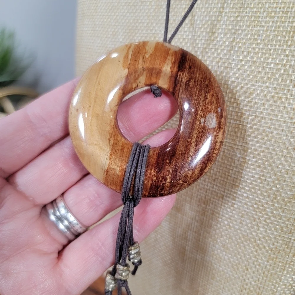 J. Jill Brown Pendant Necklace with Tassels On Rope